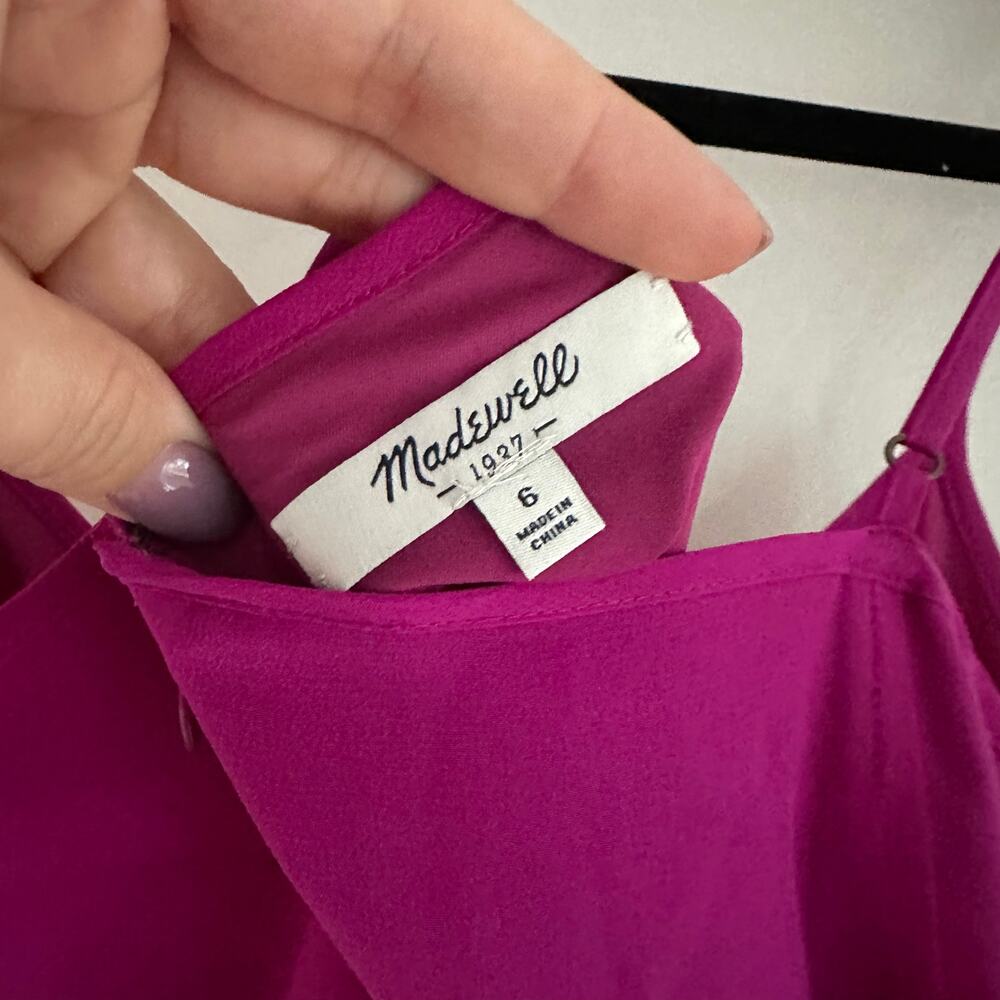Madewell Silk Mini Dress Womens 6 Magenta Pink EUC Spaghetti Strap‎ Pocket - Picture 6 of 7